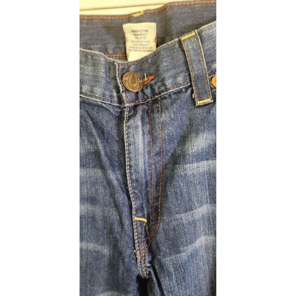 True Religion Jeans Blue Made in USA Size 40 Heavy Brown Stitching Y2K